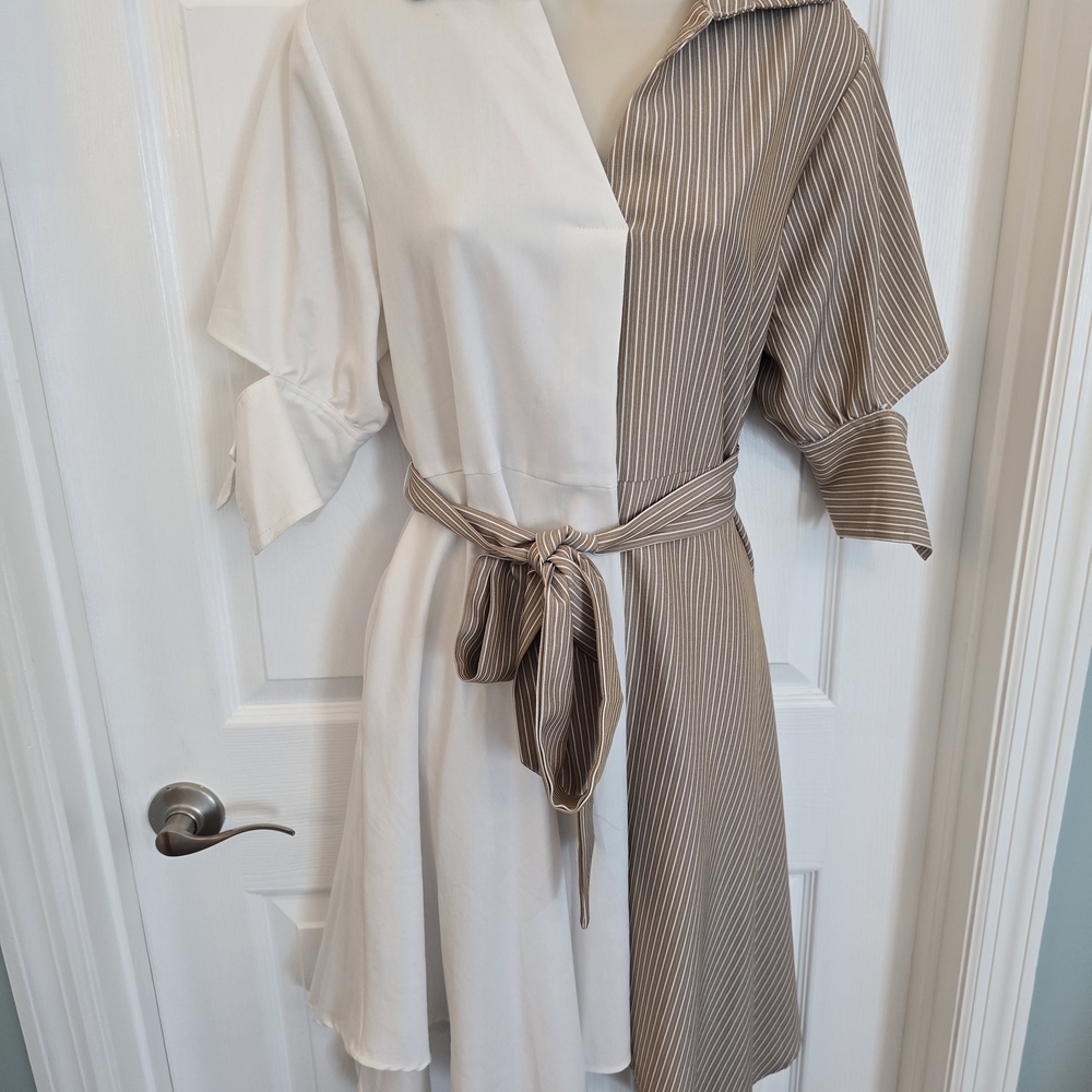 Gracia Asymmetrical Cream and Brown Dress